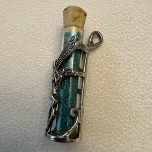 Glass Vial Pendant with Silver Fairy Wrap - Teal Glitter